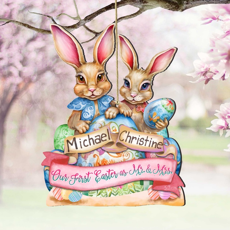 Personalized Easter Ornaments, Family Easter Ornament, Easter Basket Tag – Our First Easter as Mr. and Mrs. Wooden Ornaments by G. Debrekht Easter Spring Decor – 8652782P-MR
