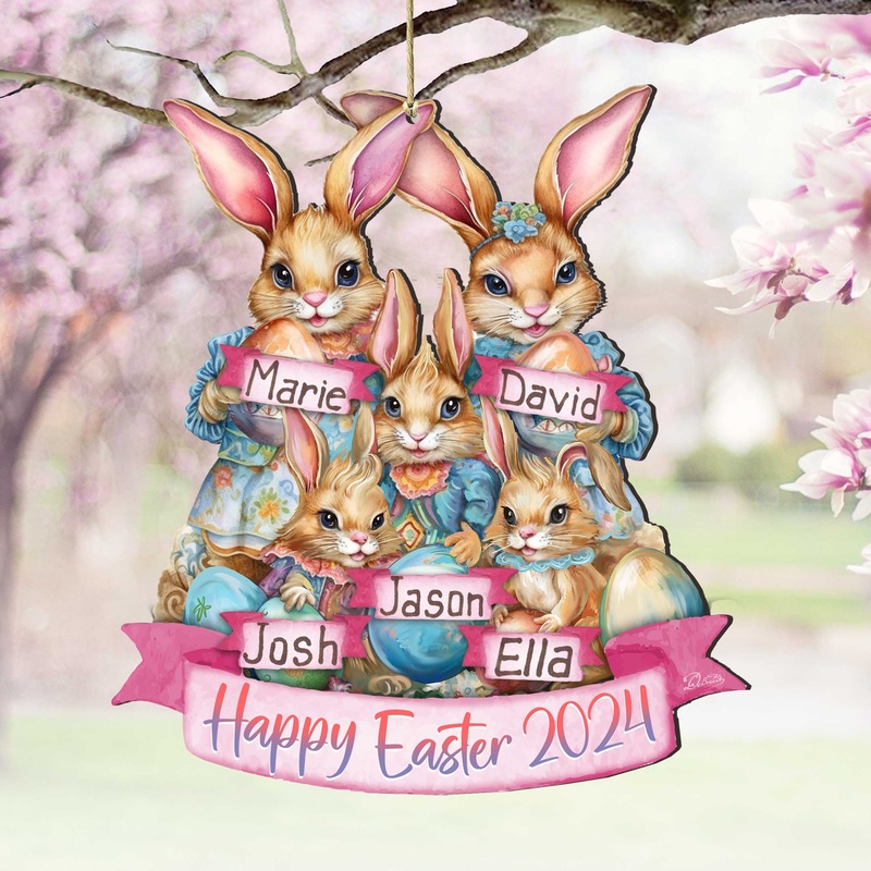 Personalized Family Easter Ornaments, Easter Basket Tag – Happy Family Wooden Ornaments by G. Debrekht Easter Spring Decor – 8652784P-24