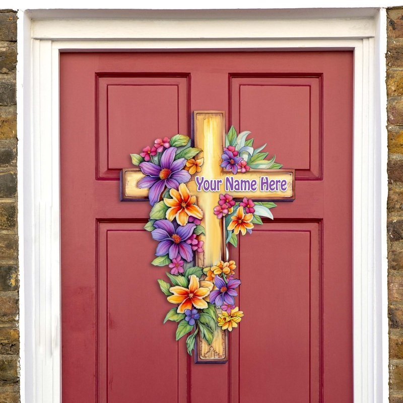 Personalized Garden Serenity Cross Holiday Door Decor by G. Debrekht – Easter Spring Decor – 8688168-2HC