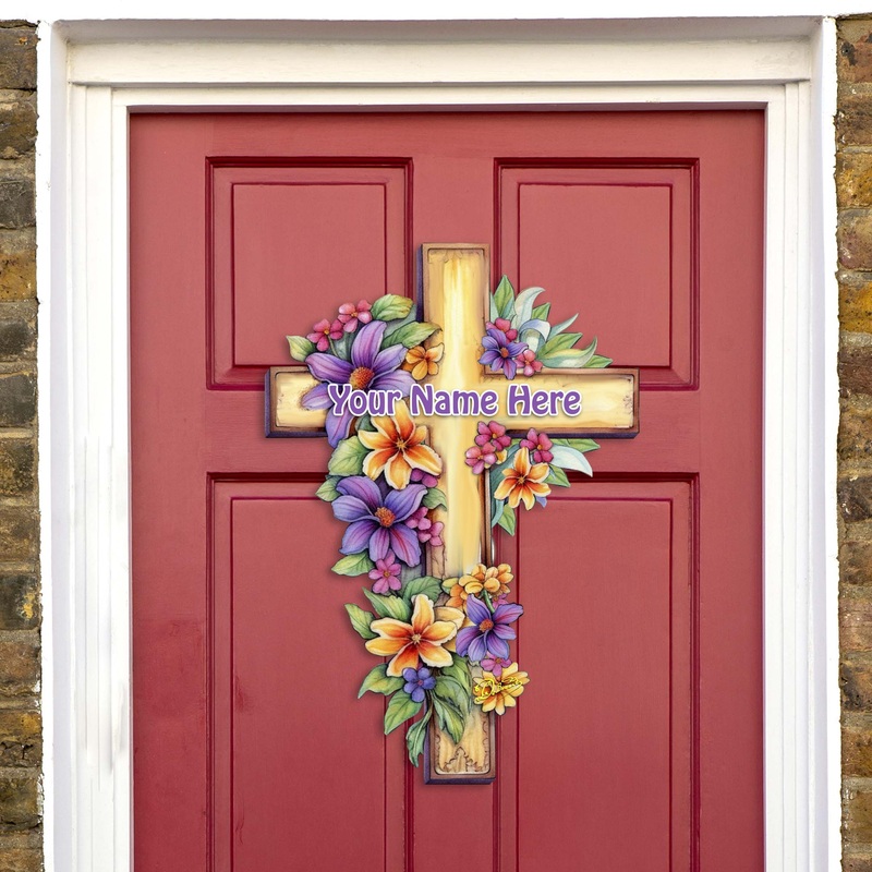 Personalized Garden Serenity Cross Holiday Door Decor by G. Debrekht – Easter Spring Decor – 8688168HC