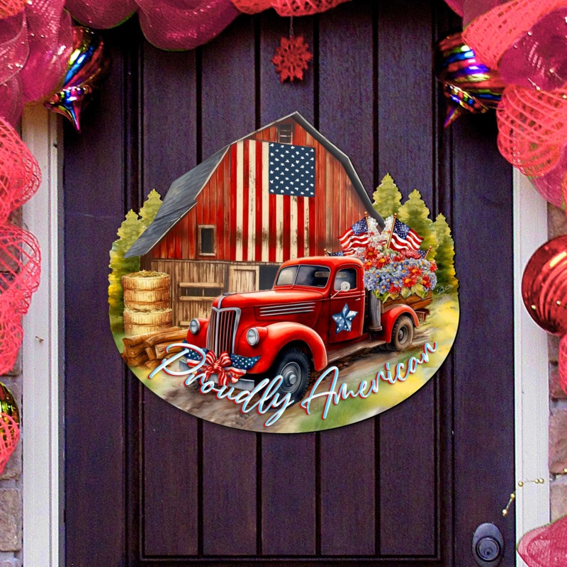 Proudly American Decorative Holiday Door Decor by G. DeBrekht – American Christmas Decor – 8652790H
