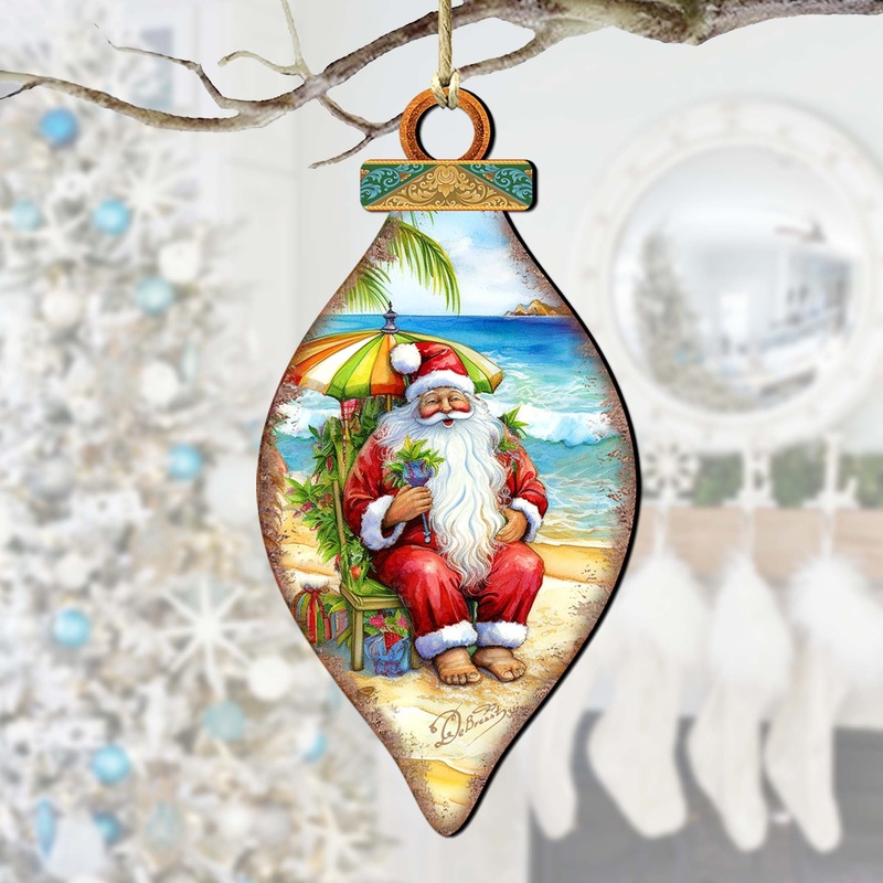 Santa on the Beach Decorations  Santa’s Beach Break Wooden Ornaments by  Coastal Holiday Decor – 8688182