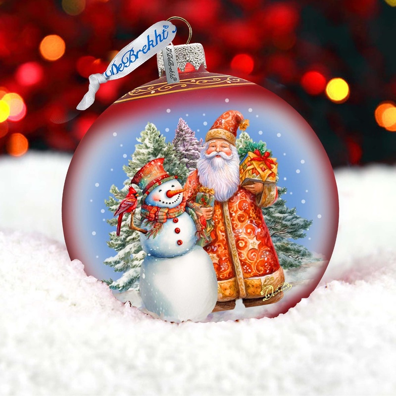 Santas Frosty Friend Lg Glass Ornament by  – Christmas Santa Snowman Decor – 73941