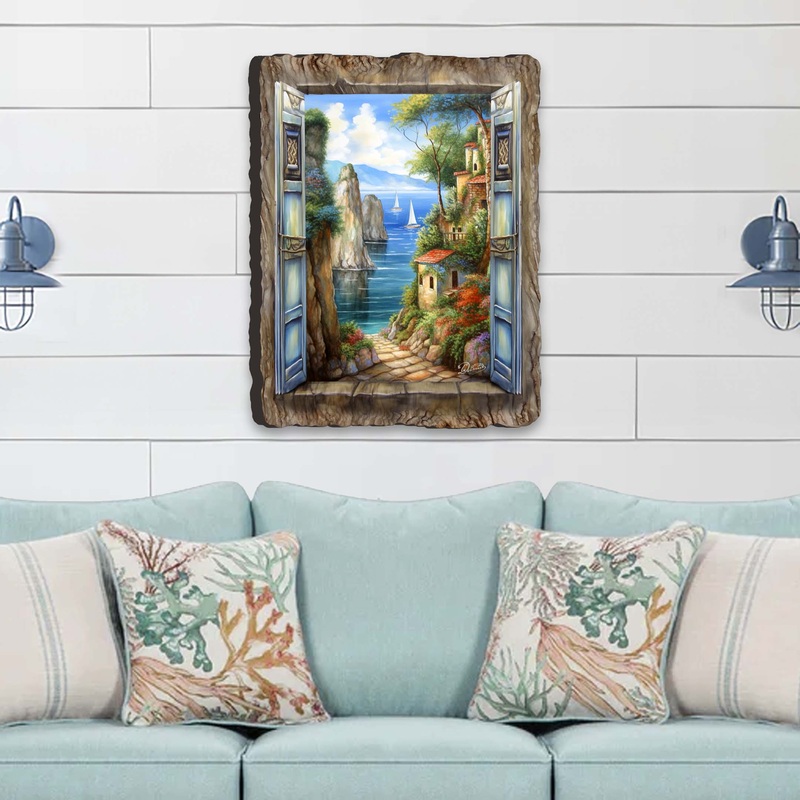 Seaside Town Window Wall Art by G. DeBrekht Coastal Decor – 8492105W