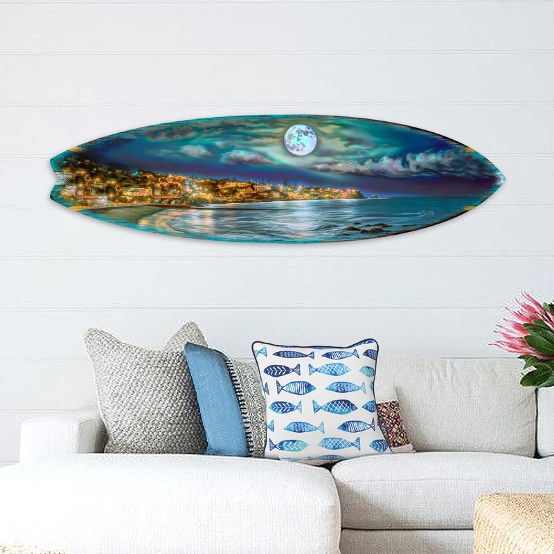 Surfboard Coastal Wall Art – Full Moon Night Wall Art by G. DeBrekht – Coastal Holiday Decor – 8490137HS