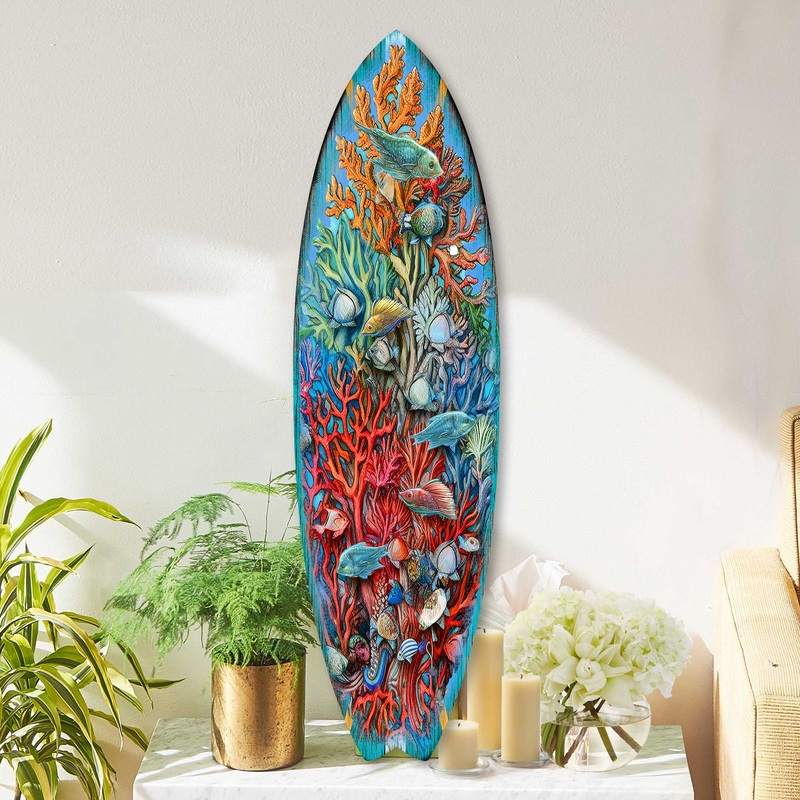 Surfboard Coastal Wall Art – Underwater Life Wall Art by G. DeBrekht – Coastal Holiday Decor – 8490135HS