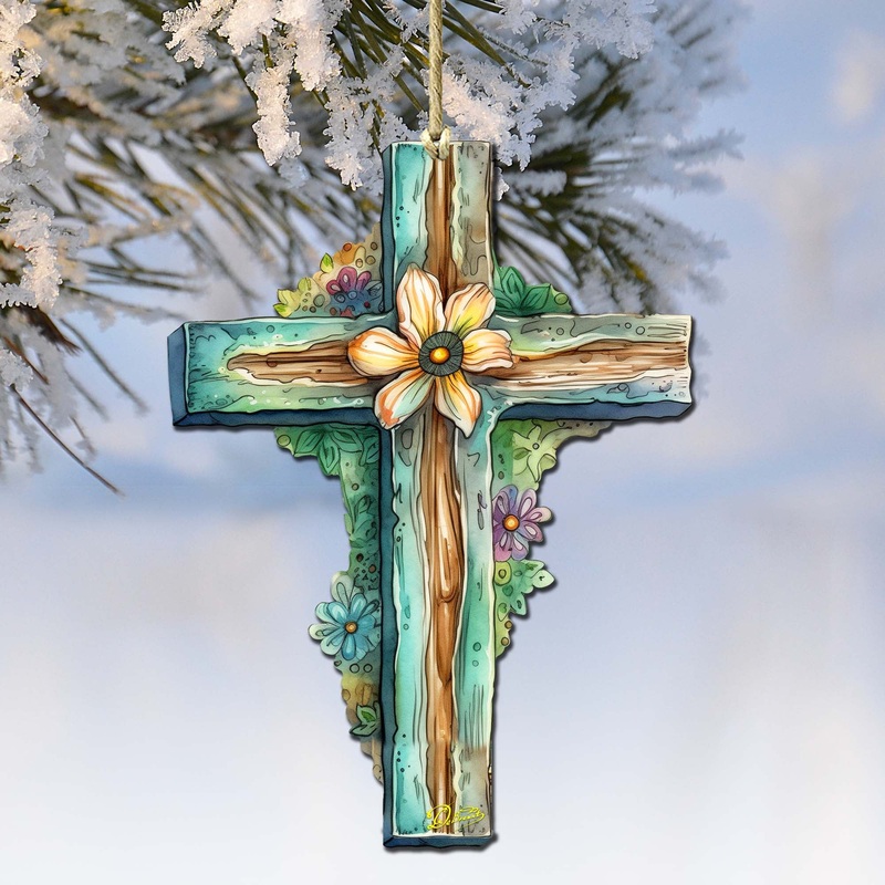 Teal Easter Cross Wooden Ornaments by G. DeBrekht Easter Spring Dcor – 8688164