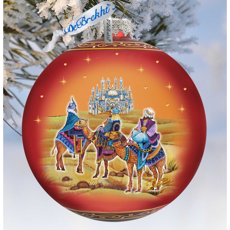 The Journey of the Three Wise Men Glass Ornament Limited Edition by G. DeBrekht – Inspirational Nativity Decor – 73860-3