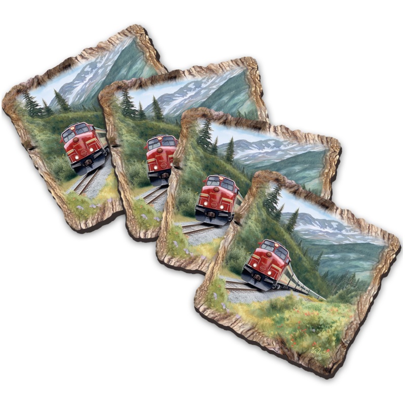 Train Wooden Cork Coasters Gift Set of 4 by Nature Wonders Nature Wildlife Decor  – 95393C-S4