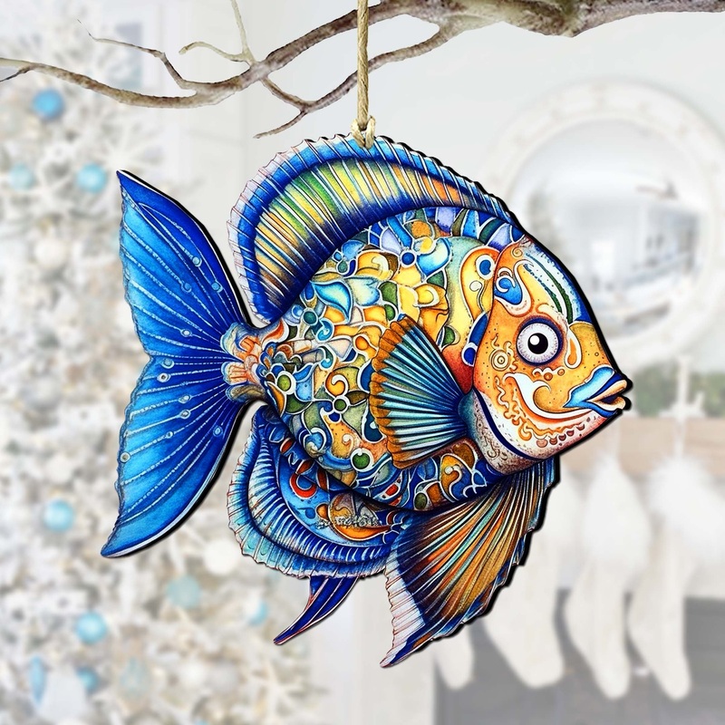 Wooden Christmas Tree Decorations – Blue Fish Wooden Ornaments by  Coastal Holiday Decor – 8688301