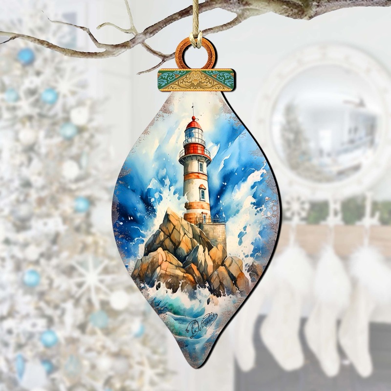 Wooden Christmas Tree Decorations – Lighthouse Wooden Ornaments by  Coastal Holiday Decor – 8688177