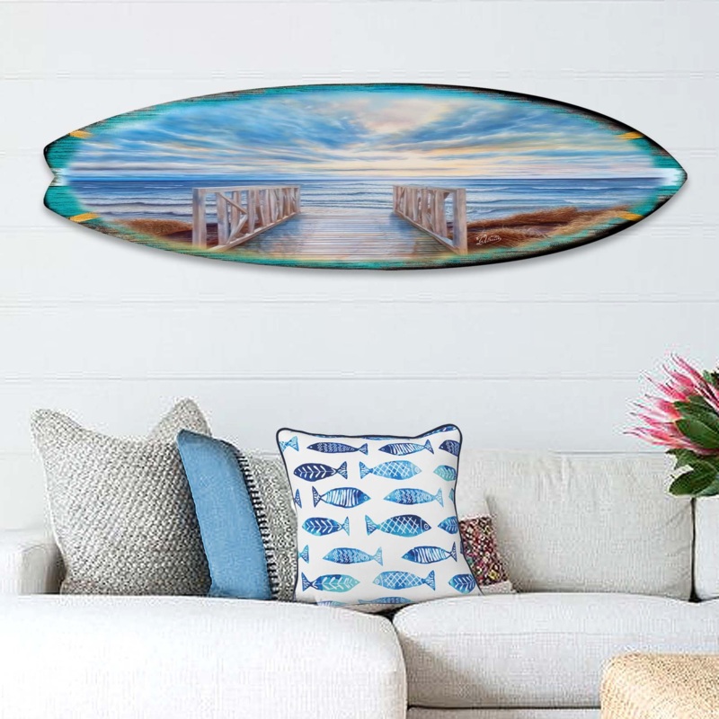 Wooden Pier Surfboard Coastal Wall Art by G. DeBrekht – Coastal Holiday Decor – 8490116HS