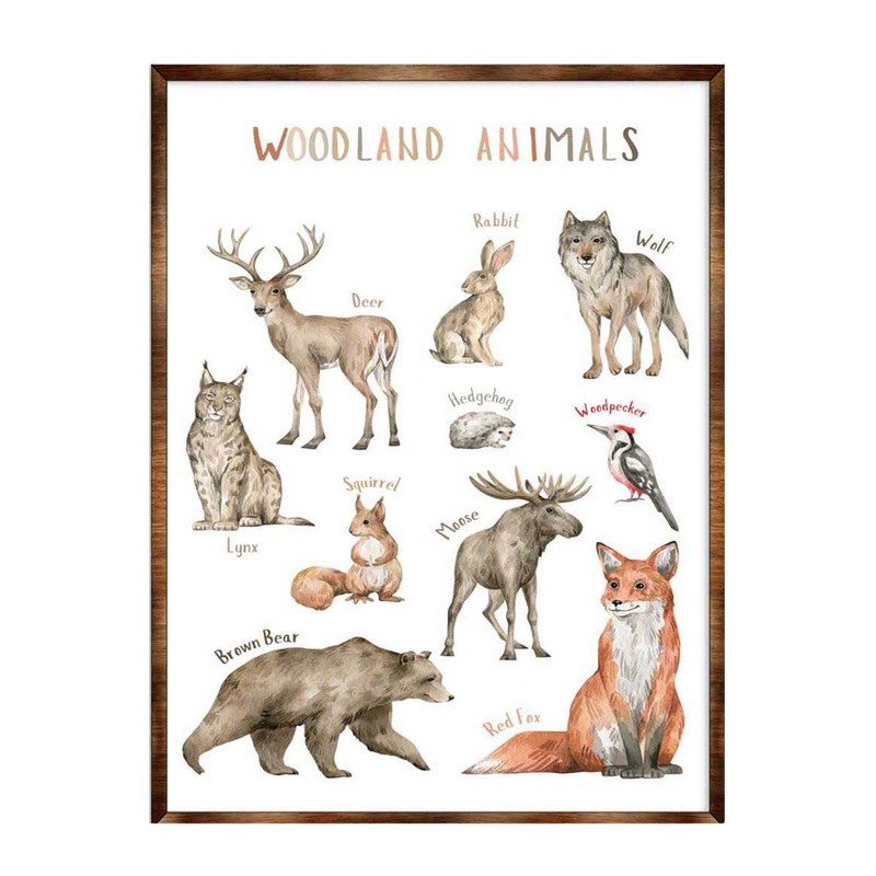 Woodland Animals Kids Room Decor – Montessori Wooden Poster – Homeschool I Educational Poster – Classroom Decor – Playroom Art – 310220