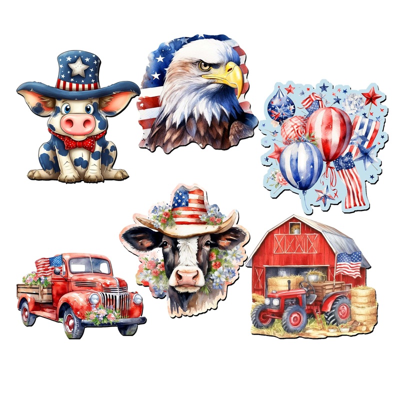 American flag Decorative Wooden Magnets Set of 6 by G. Debrekht – Patriotic Decor – 8090002G-S6