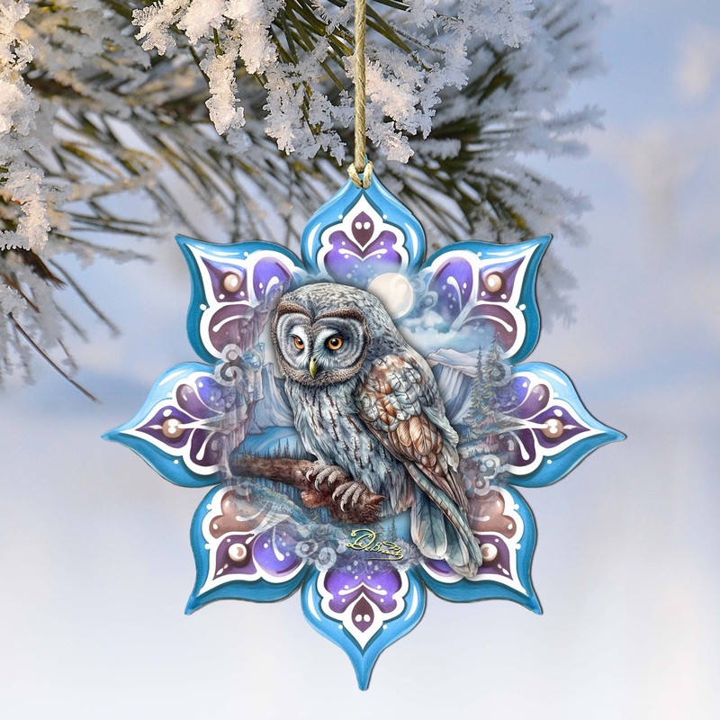 Arctic Owl Snowflake Wooden Ornaments by G. Debrekht – Nature Wildlife Decor – 8688435