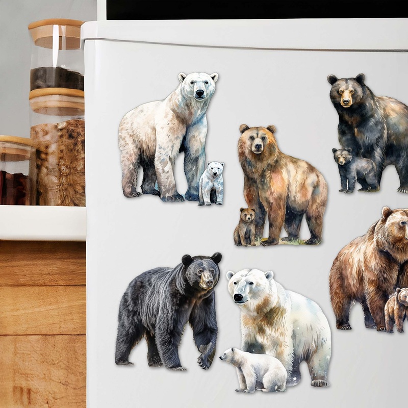 Bear Adventures Decorative Wooden Magnets Set of 6 by G. Debrekht – Wildlife Decor – 8090105G-S6