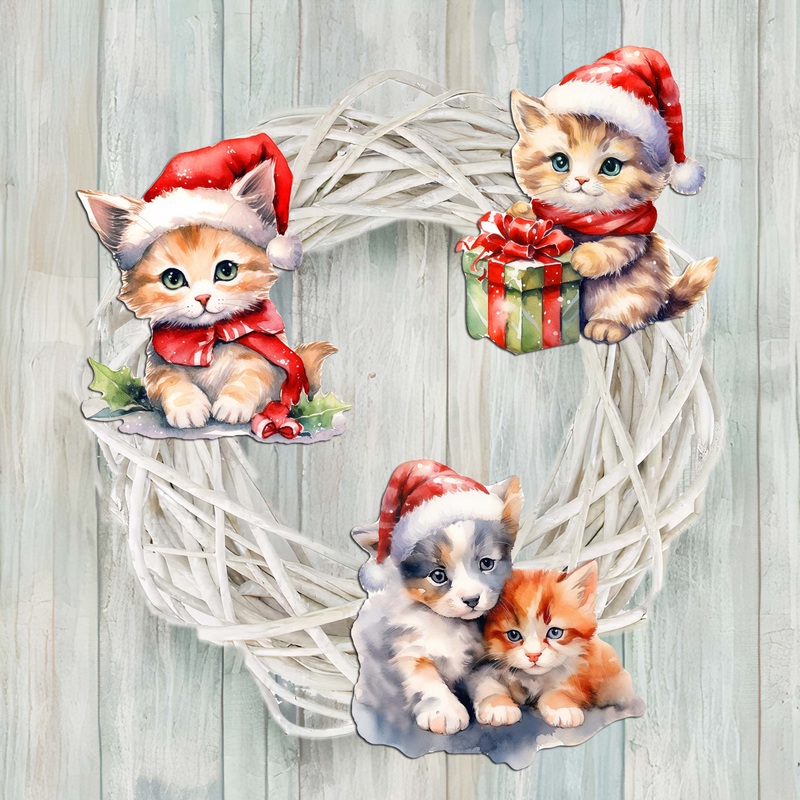 Christmas Cats Decorative Wooden Clip-on Ornaments Set of 3 by G. Debrekht – Christmas Decor – 8091016C-S3