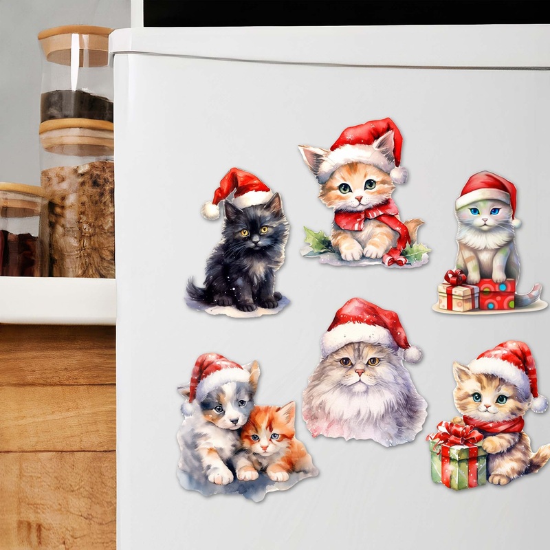 Christmas Cats Decorative Wooden Magnets Set of 6 by G. Debrekht – Pets Dog and Cat Decor – 8090016G-S6
