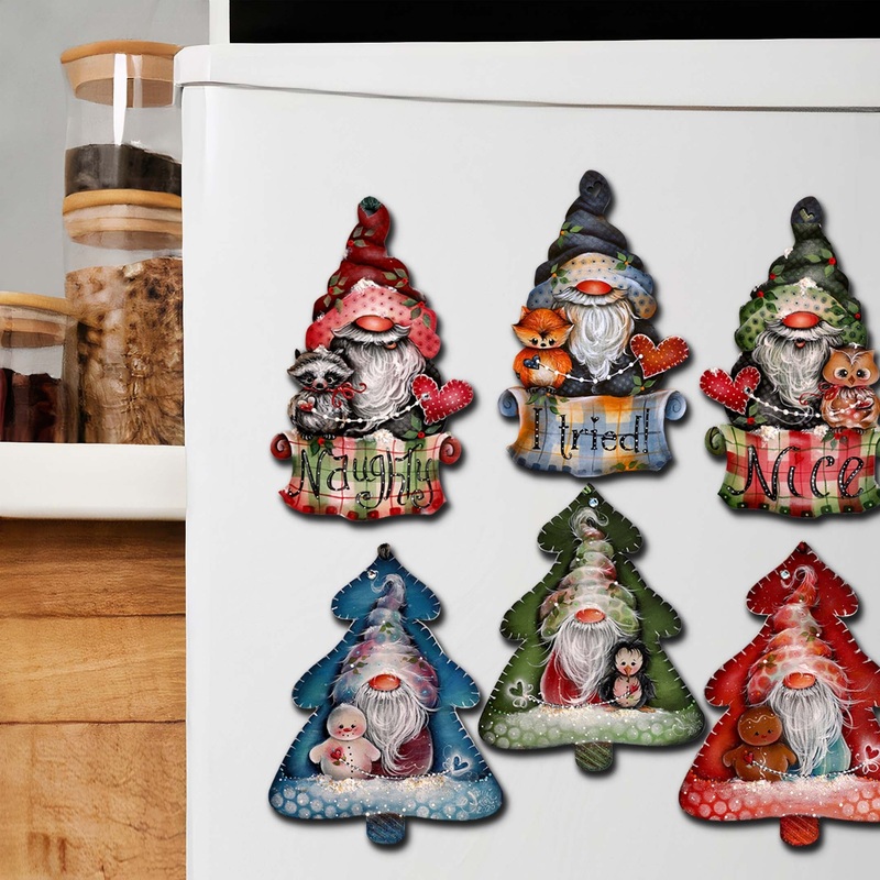 Christmas Gnomes Decorative Wooden Magnets Set of 6 by Jamie Mills-Price – Christmas Decor – 8090049G-S6-MP