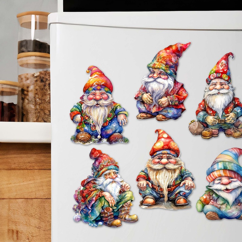 Christmas Gnomes Wooden Magnets Set of 6 by G. Debrekht – Christmas Decor – 8090031G-S6