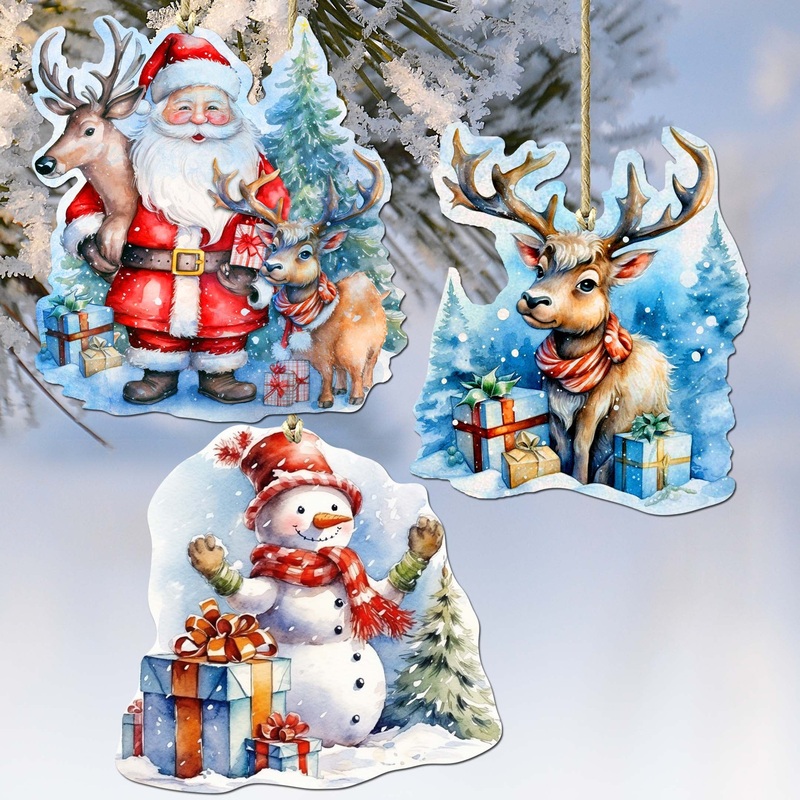 Christmas Is Here Decorative Wooden Ornaments Set of 3 by G. Debrekht – Christmas Decor – 8091028-S3