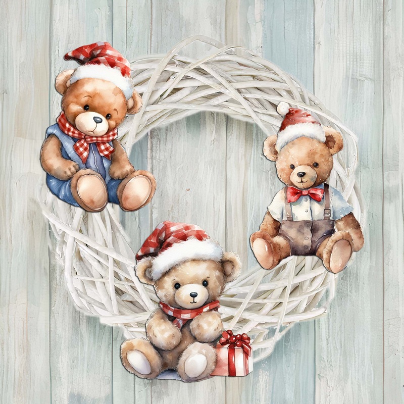Christmas Teddy Bear Decorative Wooden Clip-on Ornaments Set of 3 by G. Debrekht – Christmas Decor – 8091011C-S3