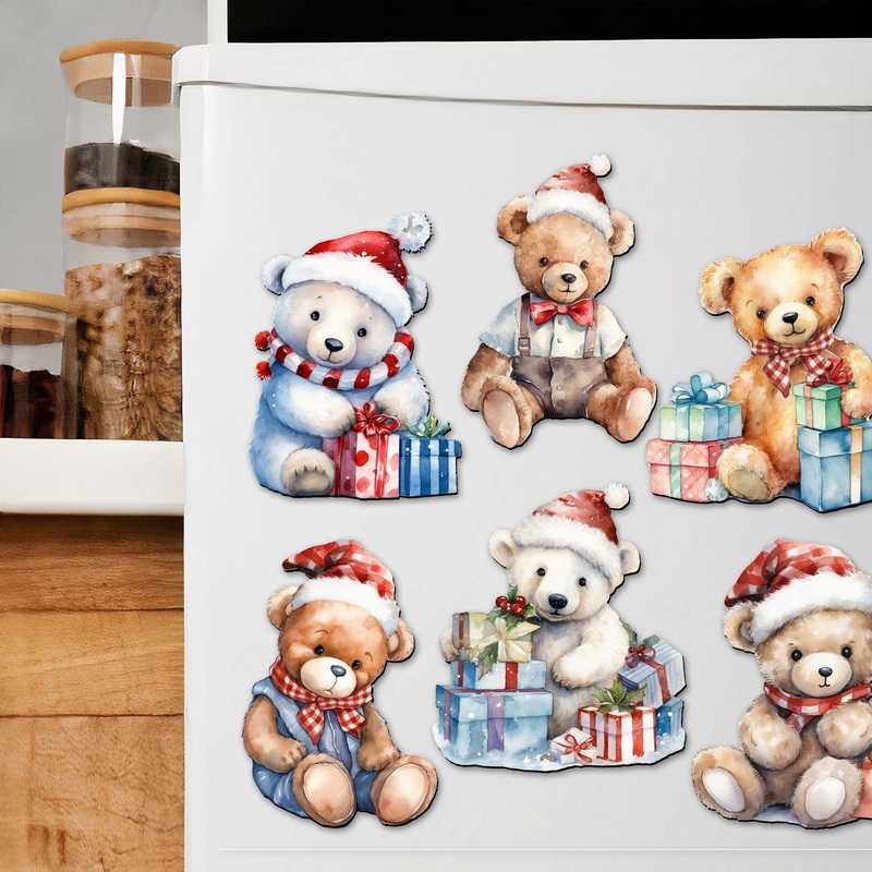 Christmas Teddy Bear Decorative Wooden Magnets Set of 6 by G. Debrekht – Christmas Dcor – 8090011G-S6