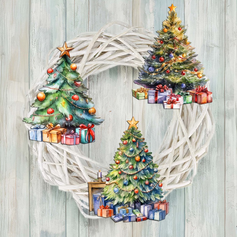 Christmas Tree Decorative Wooden Clip-on Ornaments Set of 3 by G. Debrekht – Christmas Decor – 8091044C-S3