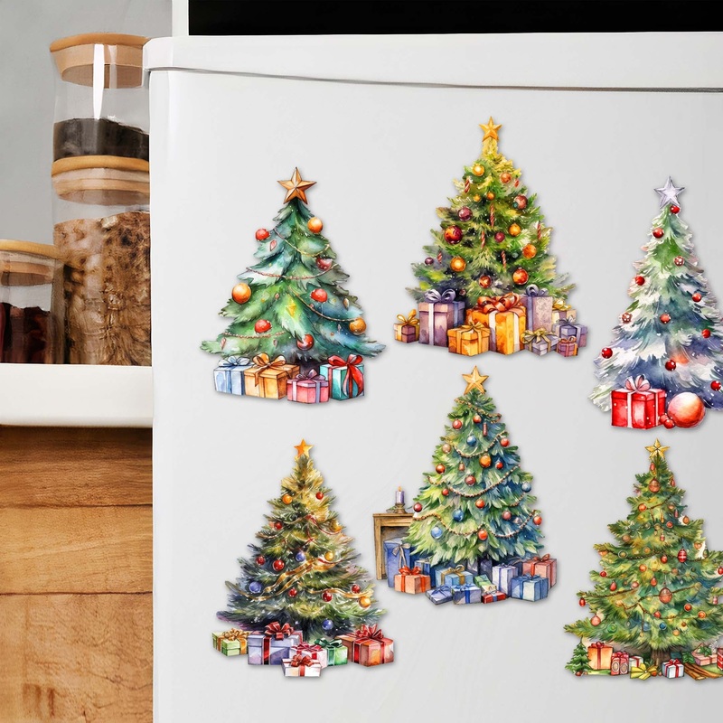 Christmas Tree Decorative Wooden Magnets Set of 6 by G. Debrekht – Christmas Decor – 8090044G-S6