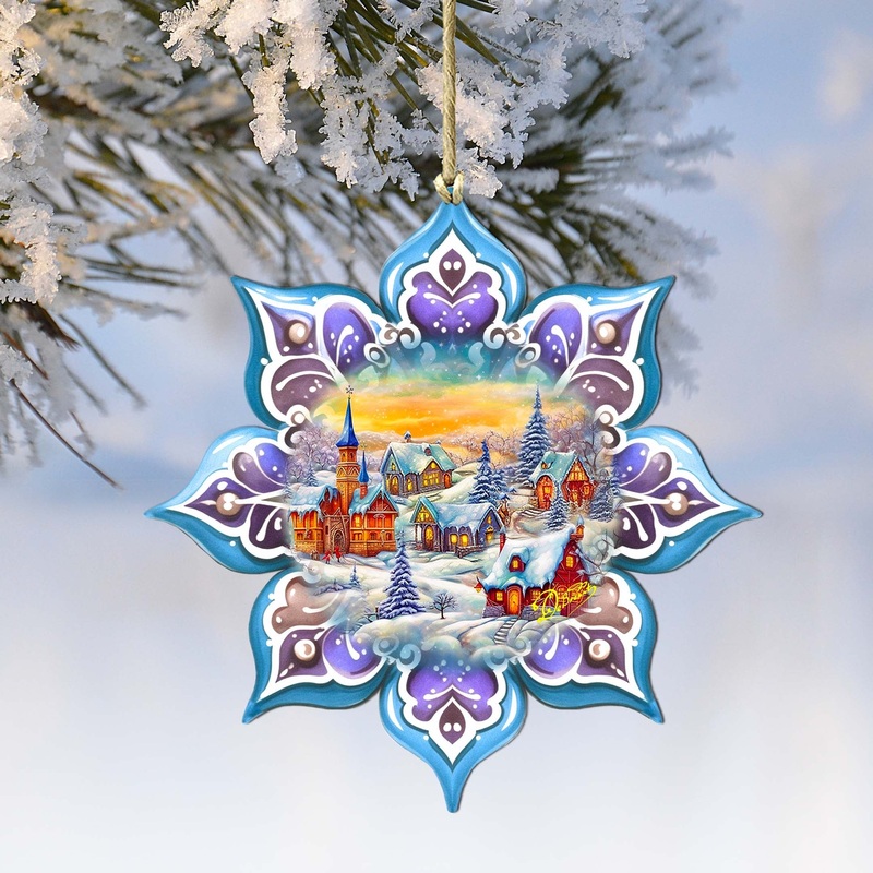 Christmas Village Snowflake Wooden Ornaments by G. Debrekht – Christmas Decor – 8688417