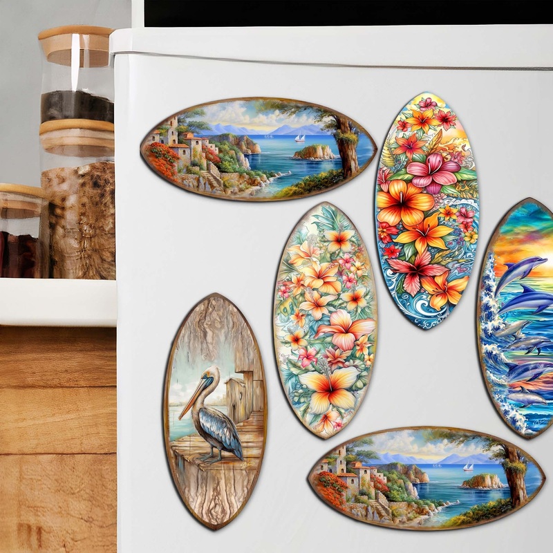 Coastal Charmers Surfboards Decorative Wooden Magnets Set of 6 by G. Debrekht – Coastal Decor – 8090070G-S6