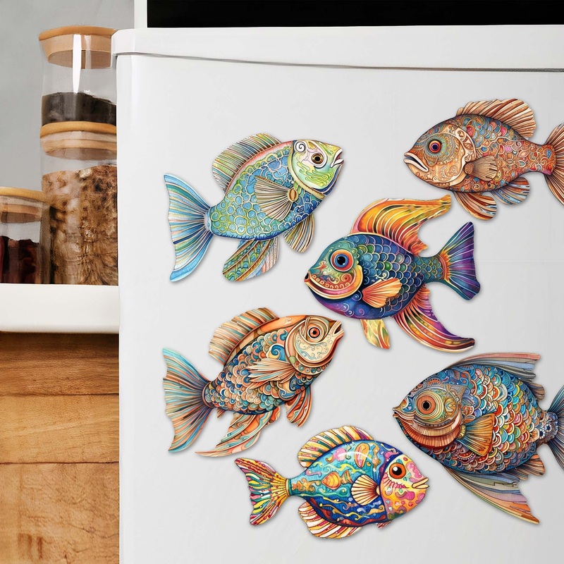 Coastal Fish Decorative Wooden Magnets Set of 6 by G. Debrekht – Coastal Decor – 8090034G-S6