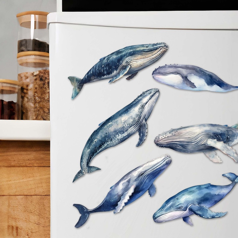 Coastal Giants Humpback Whales Decorative Wooden Magnets Set of 6 by G. Debrekht – Wildlife Decor – 8090103G-S6