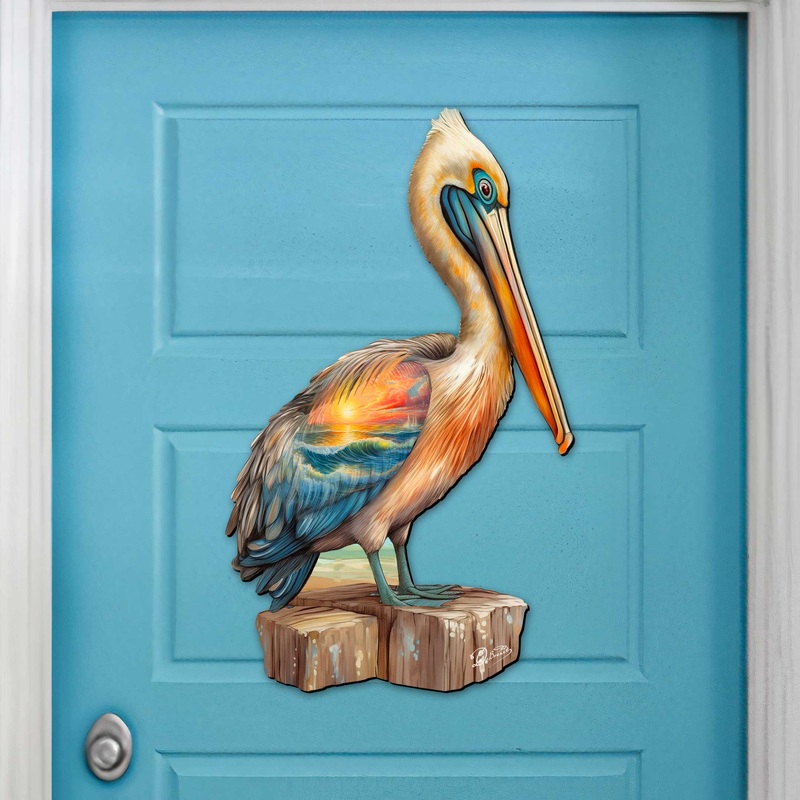 Coastal Pelican Outdoor Door Decor by G. DeBrekht – Coastal Holiday Decor – 8652801H