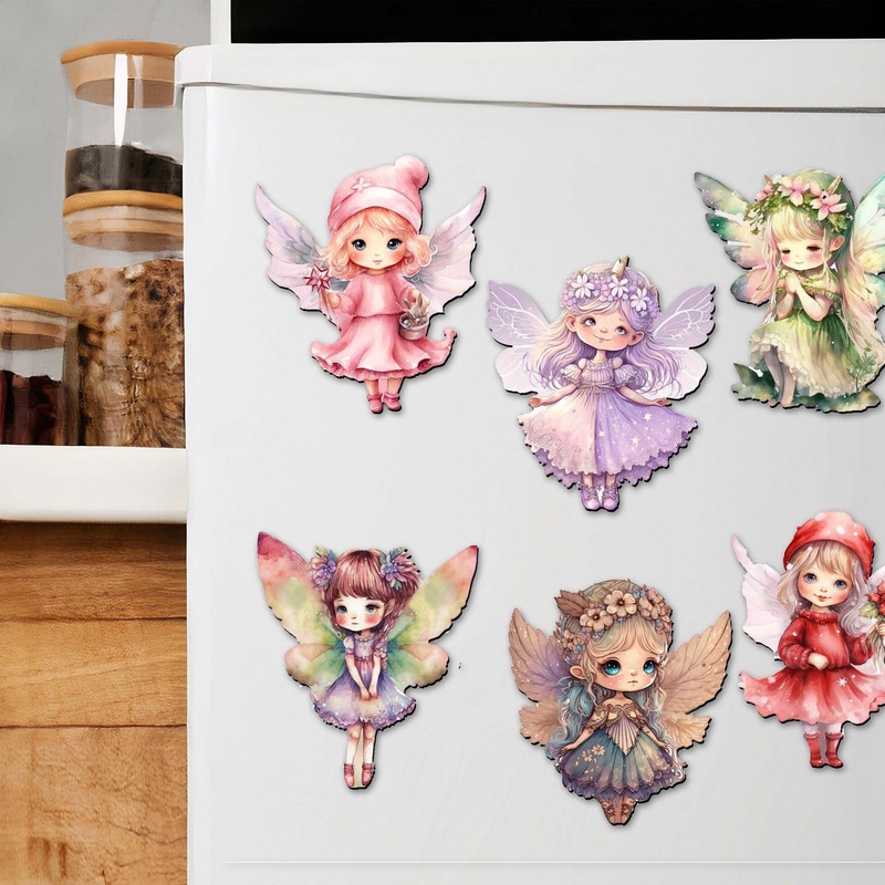 Colorful Fairies Decorative Wooden Magnets Set of 6 by G. Debrekht – Love Family Decor – 8090006G-S6