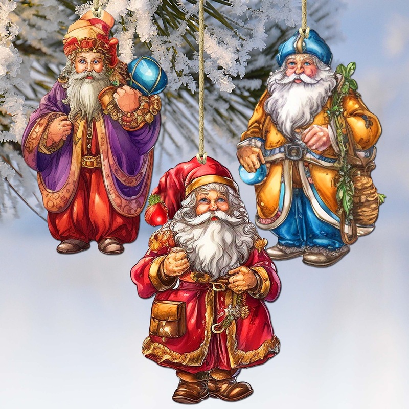 Colorful Santa Decorative Wooden Ornaments Set of 3 by G. Debrekht – Christmas Dcor – 8091050-1-S3