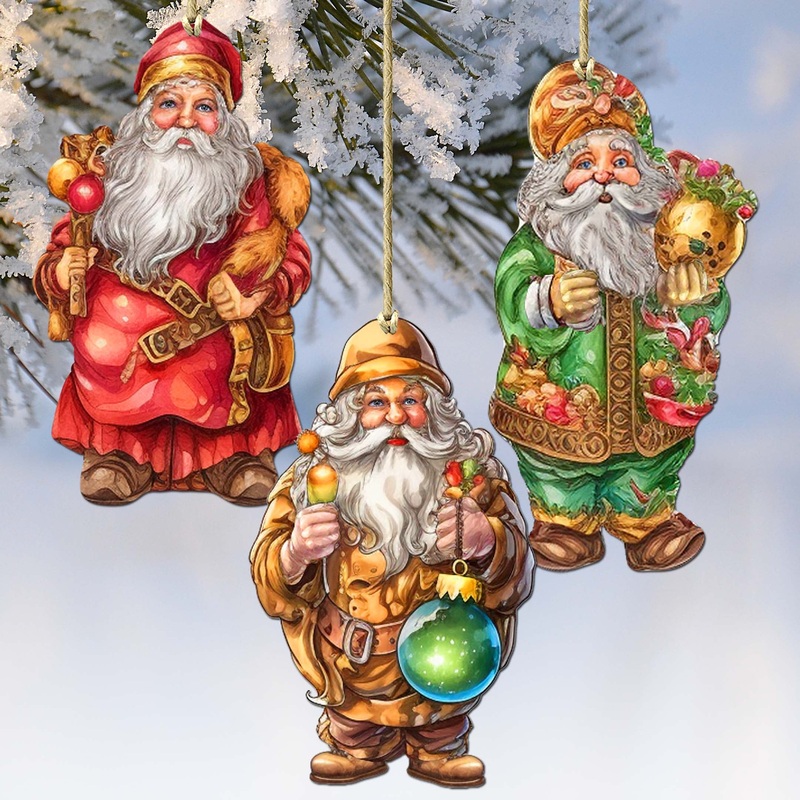 Colorful Santa Decorative Wooden Ornaments Set of 3 by G. Debrekht – Christmas Decor – 8091050-2-S3