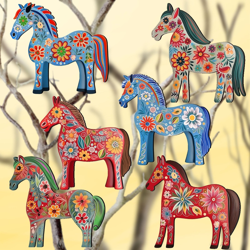 Danish Horses Decorative Wooden Clip-on Ornaments Set of 6 by G. Debrekht – Love Family Decor – 8090075C-S6