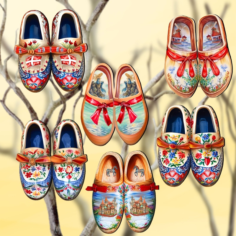 Danish Shoes Decorative Wooden Clip-on Ornaments Set of 6 by G. Debrekht – Love Family Decor – 8090073C-S6