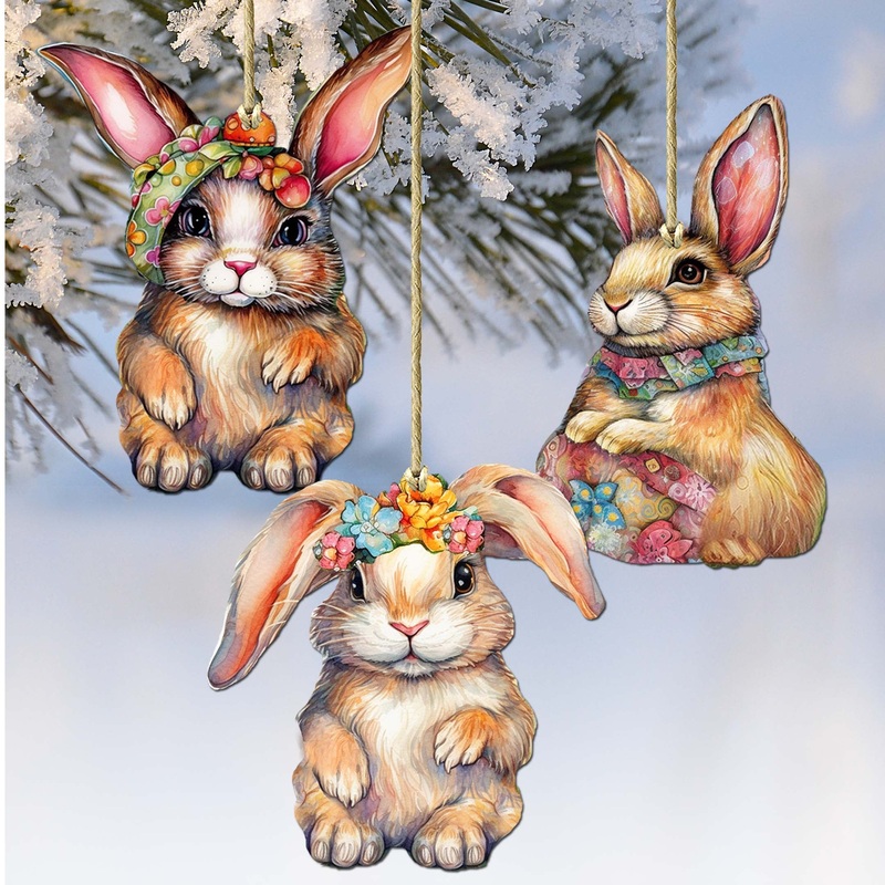Easter Bunnies Wooden Ornaments Set of 3 by G. Debrekht – Easter Dcor – 8091042-S3