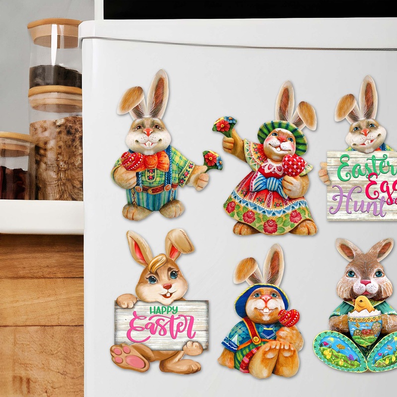 Easter Bunny Family Decorative Wooden Magnets Set of 6 by G. Debrekht – Easter Dcor – 8090041G-S6