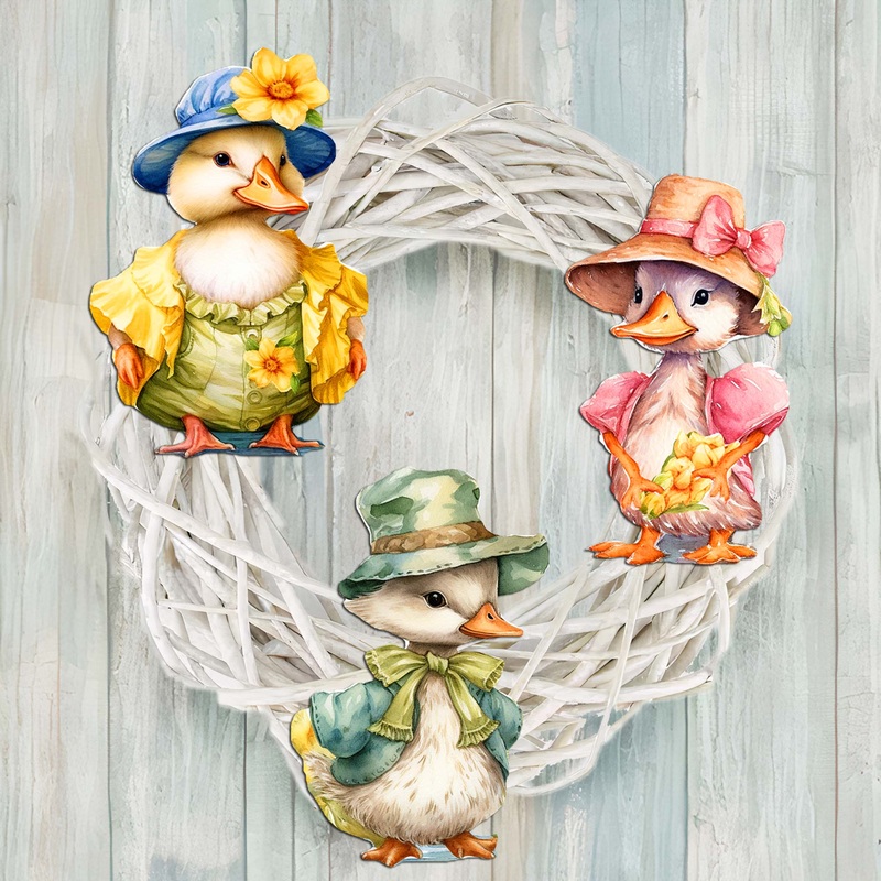 Easter Ducks Decorative Wooden Clip-on Ornaments Set of 3 by G. Debrekht – Easter Decor – 8091043C-S3