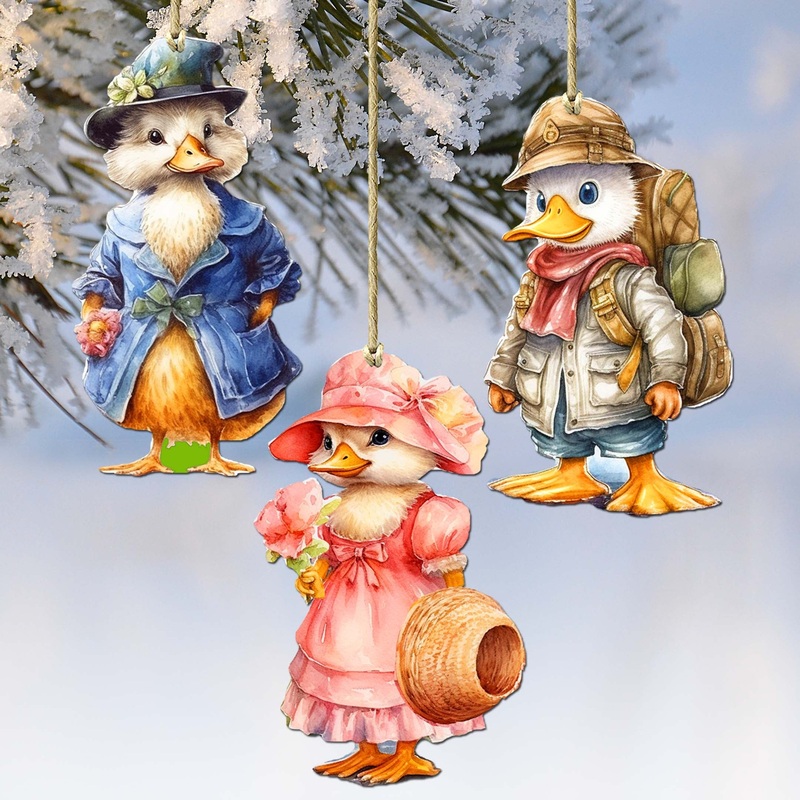 Easter Ducks Decorative Wooden Ornaments Set of 3 by G. Debrekht – Easter Decor – 8091043-S3