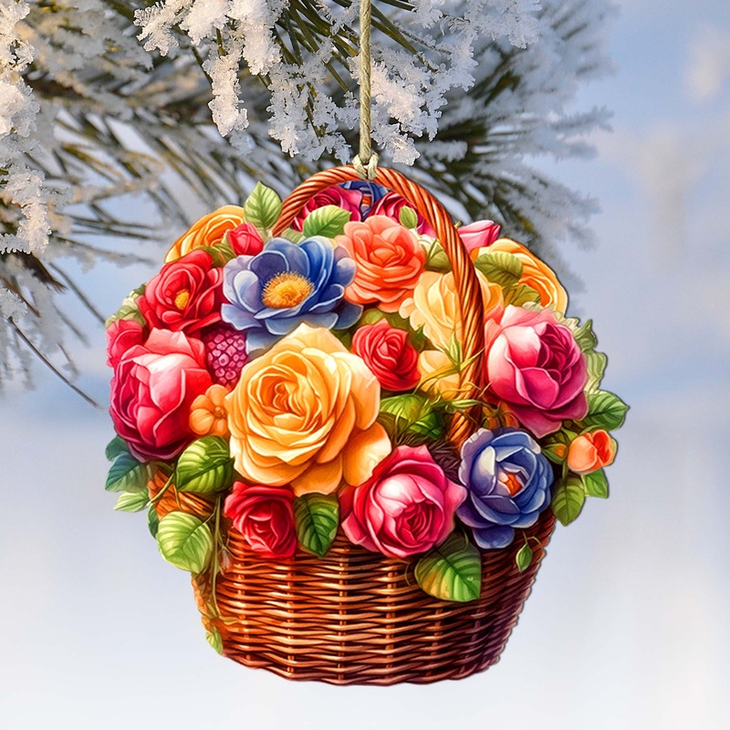 Flowers in the Basket Wooden Ornaments by G. Debrekht – Love Family Decor – 8688316