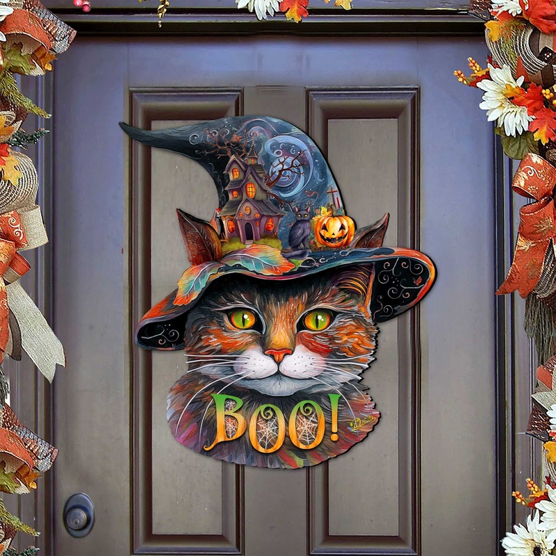 Halloween Cat in a Hat Holiday Door Decor by G. DeBrekht – Halloween Decor – 8652792H