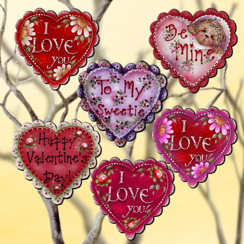 Hearts of Love Decorative Wooden Clip-on Ornaments Set of 6 – Family Love Decor – 8090128C-S6