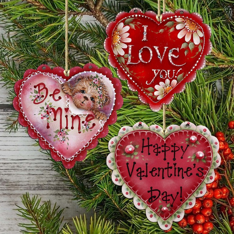 Hearts of Love Wooden Ornaments Set of 3 by G. Debrekht – Love Family Decor – 8091054-S3