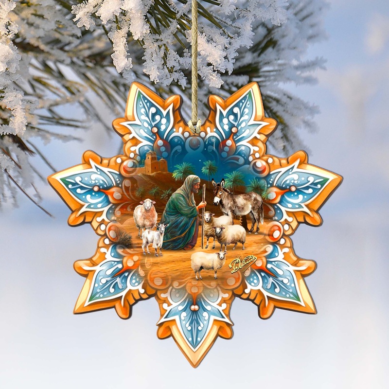 Joseph with Animals Snowflake Wooden Ornaments by G. Debrekht – Nativity Holiday Decor – 8688437