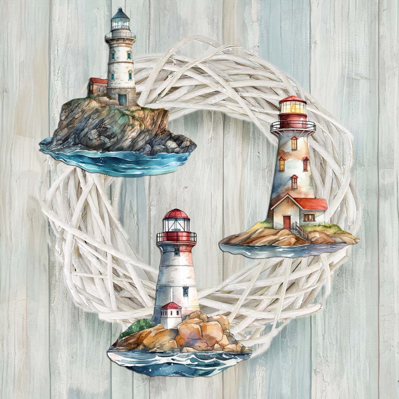 Lighthouse Decorative Wooden Clip-on Ornaments Set of 3 by G. Debrekht – Coastal Decor – 8091022C-S3