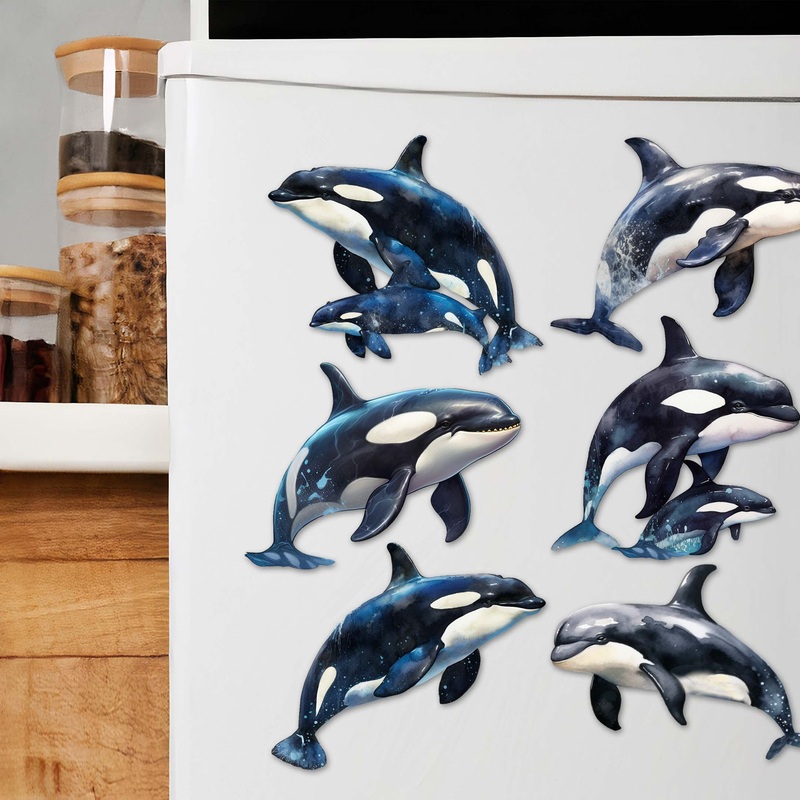 Majestic Orcas Decorative Wooden Magnets Set of 6 by G. Debrekht – Wildlife Coastal Decor – 8090102G-S6